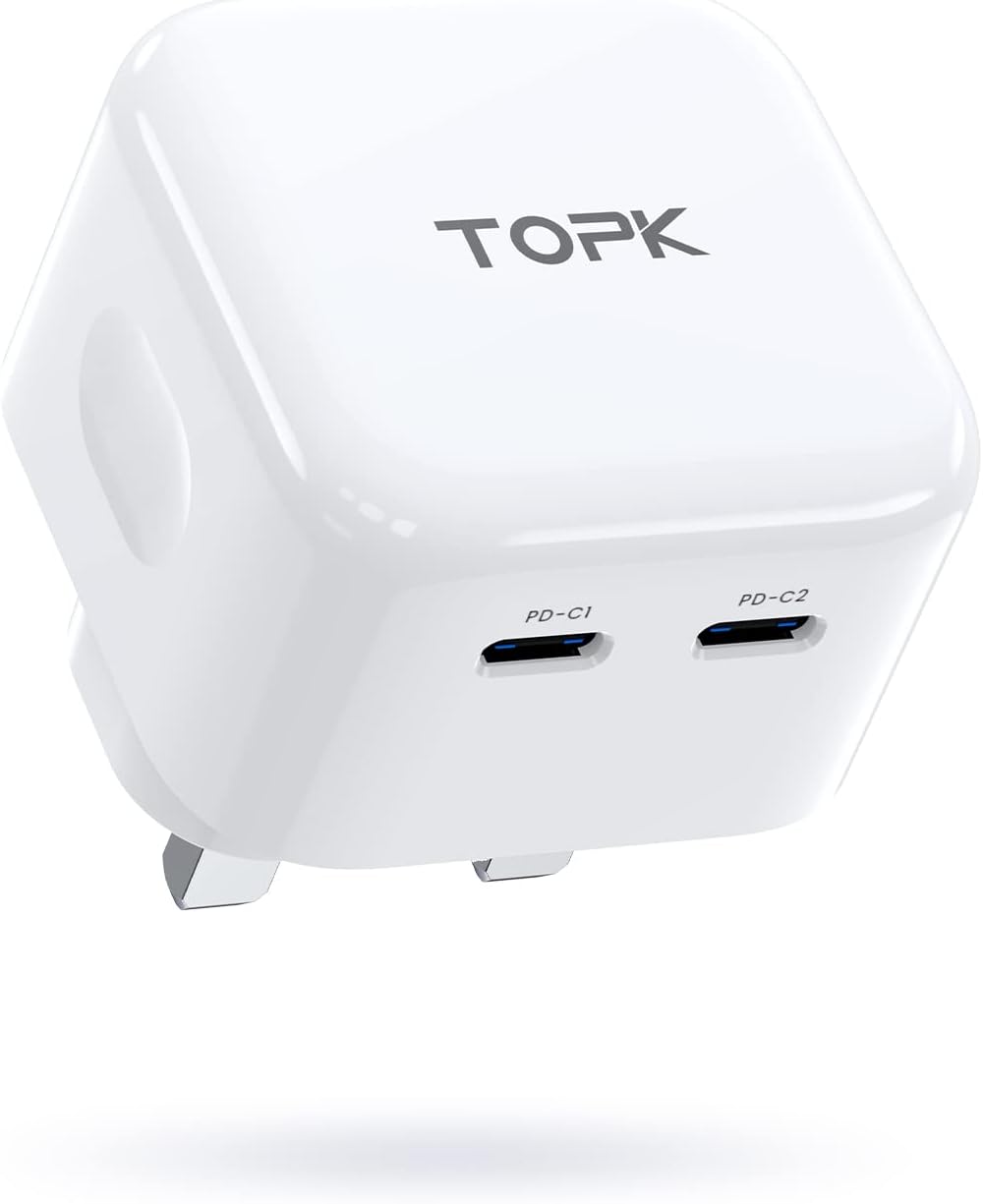 USB C Plug Fast Charge, TOPK 40W[20W+20W] 2-Port USB C Charger Plug, USB-C Power Wall Adapter Plug Compatible with iPhone 13/13 Pro/13 Pro Max/12/12 Pro/12 Pro Max/12 Mini/11 Pro,iPad Pro,Samsung