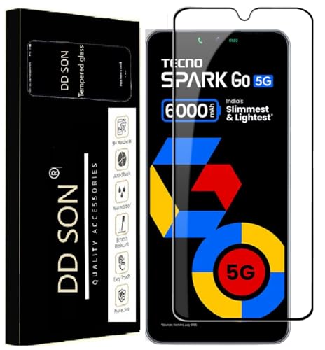 Image of DD SON Premium HD+ Tempered Glass Screen Protector Guard Compatible For Tecno Spark Go 5G / Tecno Spark Go 3 | Tecno Pop X (6.74 Inch, Pack of 1) | Edge to Edge Coverage With Easy to installation kit for Smartphone