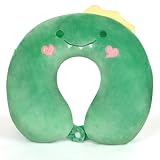 Alaoo Almohada de Viaje para Niños,Almohada Cuello en Forma de U Espuma Memoria,Animales Lindos Cojin de Viaje Cuello para Silla de Avión, Coche,Cojín de Descanso para Dormir(Dragón Verde)