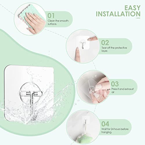 Meilidy Adhesive Hooks, Transparent Self Adhesive Wall Hooks Heavy Duty Removable Waterproof Clear Plastic Sticky Hooks Seamless Utility Hooks For Bathroom Shower Kitchen Ceiling - 12 Pcs #TOP5
