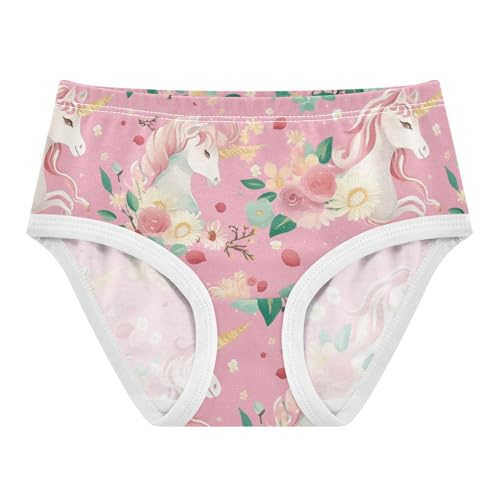 Wusikd Unicorns Flowers Girls' Underwear Cotton Pink Flowers Girls Briefs Soft Toddler Underwear 2T