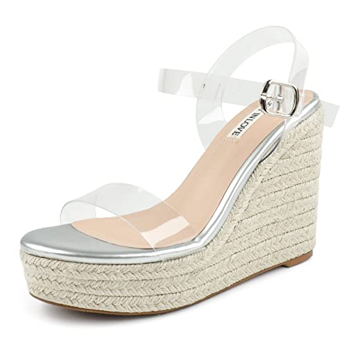 Image of JOY IN LOVE Womens Espadrilles Wedge Sandals Platform Heels Ankle Strap Open Toe Buckle Sandals