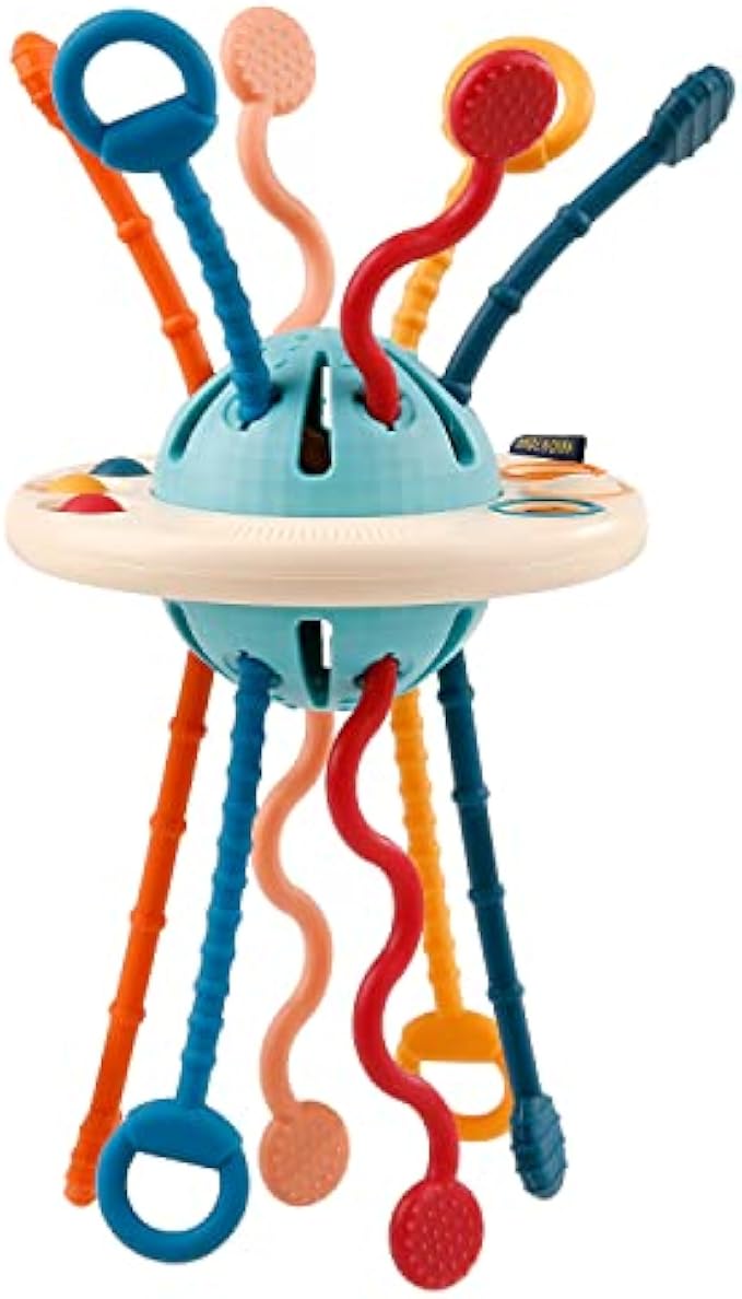 Baby Sensory Toys, Montessori Food Grade Silicone Pull String Activity Toy with Sliding Magic Balls & Simple Bubble for Motor Skills, Baby Toys 12-18 Months, First Birthday Gift for Boys Girls.