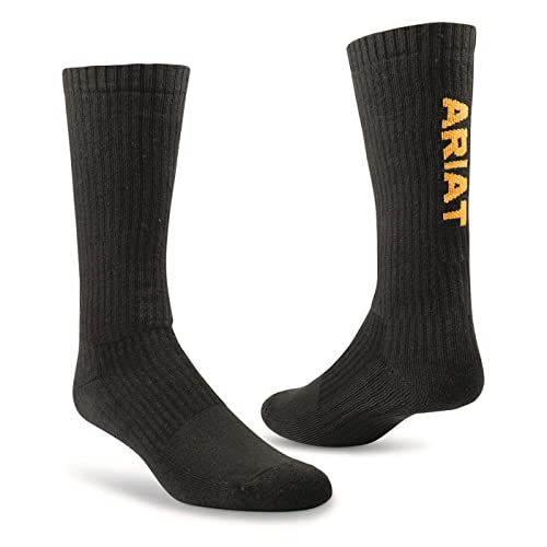 ARIAT Men's Cotton Mid Calf Socks 3-Pack, Premium Ringspun Cotton Work Socks for Boots | Black | X-Large