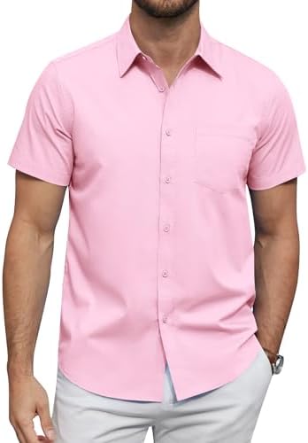 J.VER Hemd Herren Kurzarm Businesshemd Regular Fit Oberhemden Sommer Shirt | mit Tasche, Freizeithemd, Atmungsaktiv, Pflegeleicht, Knitterfrei, Büro, Hochzeit, Anzug, Arbeit, Urlau