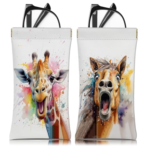 Image of 2 PCS Glasses Eyeglass Sunglasses Case Pouch Soft PU Leather Cute Aesthetic with Cleaning Cloth for Boys Men Man