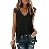 XIEERDUO-Womens-V-Neck-Lace-Tank-Tops-Summer-Casual-Sleeveless-Shirts-Side-Split Womens Lace Tank Tops Cute Summer Boho Tops Comfy Flowy Cute Fashion Black L