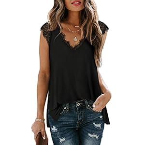 Womens Lace Tank Tops Cute Summer Boho Tops Comfy Flowy Cute Fashion Black L