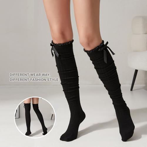 TOCONFFON Women's Girls Thigh High Stockings Over the Knee Socks with Satin Bows4