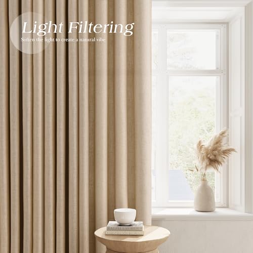 Image of Taupe Burlywood Linen Curtains 102 Inches Long for Living Room Cotton Textured Rustic Farmhouse Extra Long Privacy Drapes Grommet Floor to Ceiling Sheer Curtain for Bedroom Office 52x102, 2 Panels
