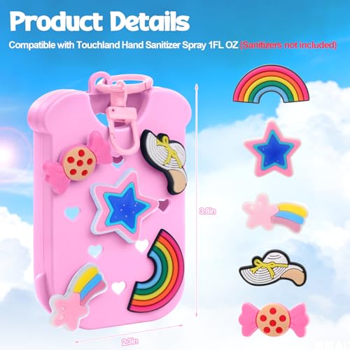 Image of Mity rain Hand Sanitizer Spray Case Compatible With Touchland, Cute Silicone Hand Sanitizer Holder Keychain with 4 Charms, Portable Refillable Sanitizer Accessory, Gift for Women And Teens