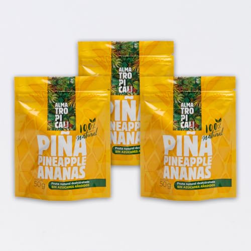 Alma Tropical - Piña Deshidratada Completamente Natural de Costa Rica (Pack 3 x 50g) | Snack saludable, Sin azúcares añadidos, Sin Alérgenos, Sin Gluten, Sin Conservantes