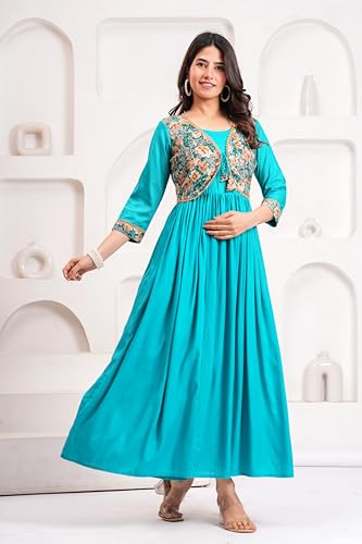 Image of Dhruvi Women's Rayon Anarkali Maternity Dress & Feeding Kurti with Zippers