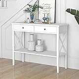 ChooChoo Oxford Console Table with 2 Drawers, Sofa Table Narrow for Entryway, White