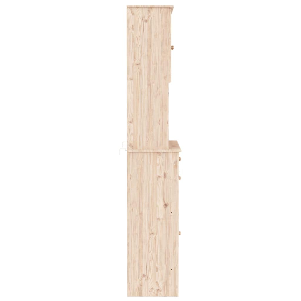 Tablero alto de madera maciza de pino Alta, 77 x 35 x 188 cm, con puertas de cristal y cajón para el salón, espacio de almacenamiento. Este robusto tablero de madera maciza de pino ofrece un