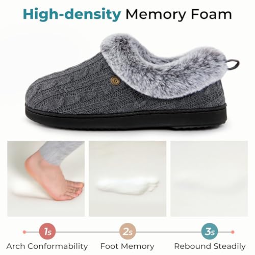 HomeTop Women's Cable Knit Slippers Breathable Warm Comfy Non-slip Indoor Outdoor House Shoes with Fuzzy Collar4