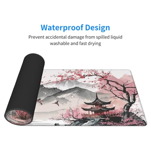 Image of Pink Japanese Watercolor Cherry Blossom Gaming Mouse Pad 31.5x11.8 XL Extended Mousepad Large Keyboard Mouse Mat Desk Pad with Non-Slip Rubber Base Stitched Edges for Home Office Game