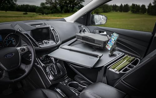 Image of AutoExec AE-RMCD-PI-PM-PS-BT Roadmaster Car Desk for Your Vehicle Workstation and Mobile Office, Black with 400 watt Power Inverter, Phone Mount and Printer Stand | 400 Watt Power Inverter, Phone Mount, Printer Stand, Vehicle Workstation and Mobile Office