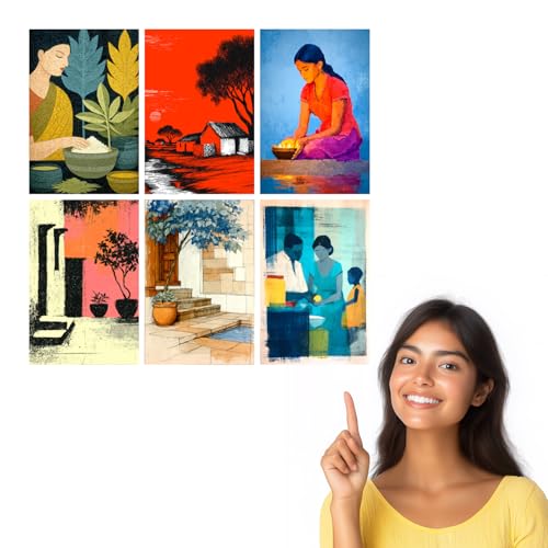 Image of SiddArtify Bohemian Wall Art Prints Set - Vintage People Poster Decor for Living Room Bedroom Office - 12x18 inch Board Pack of 6