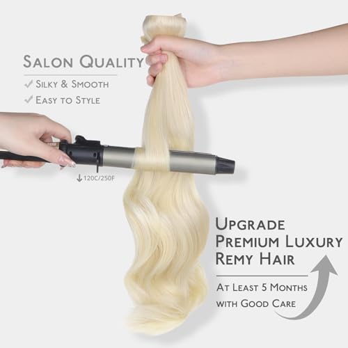 Image of WENNALIFE Invisi Edge Hair Extensions, Real Human Remy Hair, 14 Inch 130g 9pcs Platinum Blonde, Seamless Clip Ins, Invisible PU Skin Weft, Extensiones De Cabello Hmano