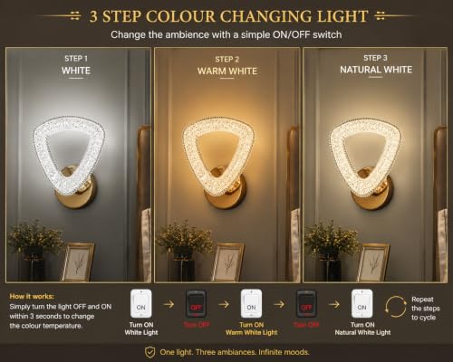 Image of FILLISKA Luxurious Acrylic Crystal Wall Lamp with Adjustable Colour Changing Function, Elegant Finish (Acrylic FrenchGold-2203)