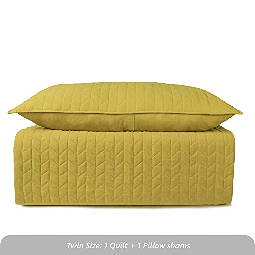 Harorbay Quilt Set Mustard Yellow Twin/Twin Xl (68X86 Inches) - Stitched Arrow Pattern Quited Bed Spread, Prewashed Ultra Soft Light Weight Coverlet Set For All Season - 2 Pieces (1 Quilt, 1 Sham) #TOP6