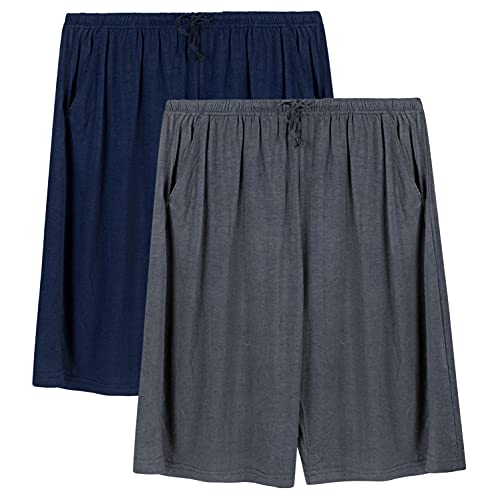 2 Piezas Pantalones Cortos de Pijama para Hombre Verano Shorts Cintura ajustable de Modal con Bolsillos