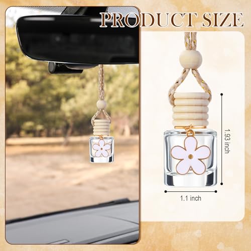 Image of 30 Pieces 8ml Hanging Car Air Freshener Diffuser with Daisy Flower Pendant Empty Glass Perfume Bottle Perfume Refillable Essential Oil Aromatherapy Vials with Wooden Caps Hanging String
