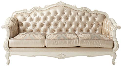 Acme Chantelle Sofa W/3 Pillows - 53540 - Rose Gold Pu/Fabric & Pearl White #TOP2