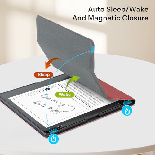 Image of CoBak Case for Tablet Reader - All New PU Leather Cover with Auto Sleep Wake Feature for Tablet Reader 10.2 inch 2022 & 2024 Released with Pen Holder (not Compatible with Remarkable), Lychee Red