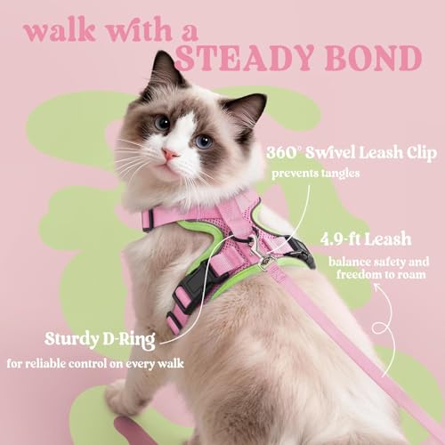 Image of rabbitgoo Cat Harness and Leash Set, Escape Proof Vest, Pink & Light Green