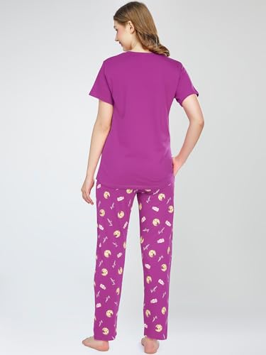 Image of ZEYO Night Suit for Women's Cookies & Cup Printed Cotton Night Dress of Top and Pajama Set 5772