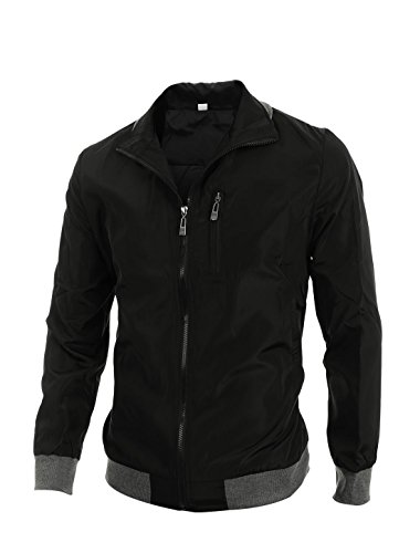 uxcell Men's Convertible Collar Rib Knit Trim Zip Up Jackets Black M US 38