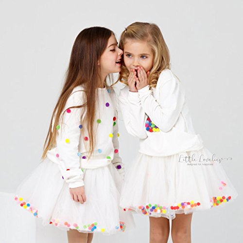 Muyan Girls 4 Layer Colorful Pom Poms Skirt Tutu Dress (White, L) #TOP1