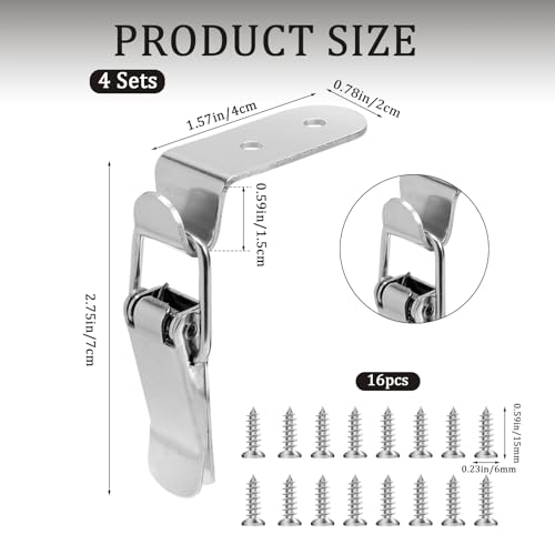 90 Degree Tool Box Hood Locks Latches, Stainless Steel Box Latch Toggle Catch Lock, Cabinet Latch Hardware Corner Latch, Generic 90 Degree Latch for Box Cabinet Door Barn(4 Sets) - Image 2