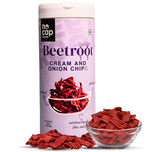 Image of NoCap Zero Guilt Healthy Beetroot Chips | No Palm Oil, No Transfat & Cholesterol | Mad Tasty |Cream & Onion Flavour| Made with 50% Real Beetroot | 150gm