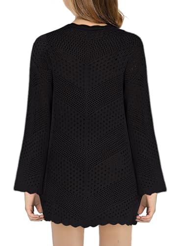 Girl Cover Up Crochet Swimwear V Neck Knit Long Sleeves Summer Beachwear Cover Tops2