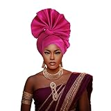 Auto Gele African Head Tie of Nigeria ASO Oke Headwraps Hat Turban Wedding Party Handmade Elegant Hair Wear Cap for Women (US, Alpha, One Size, Large, Rose Red)