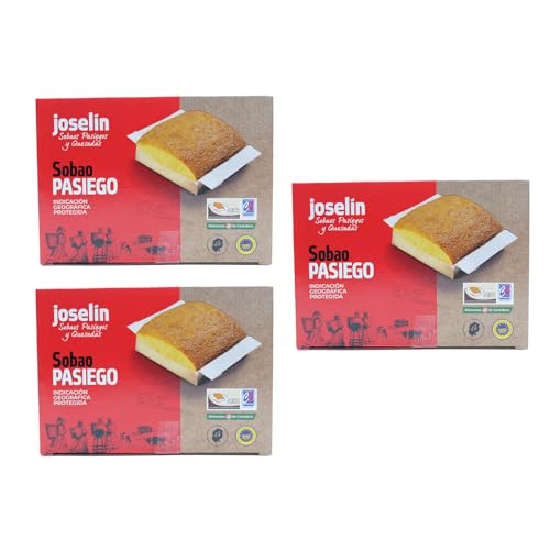 Joselín Sobaos Pasiegos Medianos, elaborados con Mantequilla, Calidad Controlada IGP Sobao Pasiego, Paquete de 8 Sobaos envueltos individualmente en film transparente (600 gr) (Pack de 3)