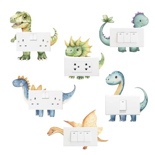 AHANDMAKER 6 Stück Dinosaurier Cartoon Lustige Lichtschalter Aufkleber Dinosaurier Wandaufkleber Interessante Lichtschalter Abziehbilder Für Lichtschalter Outlets Buchse Leiste Schlafzimmer Wohndeko