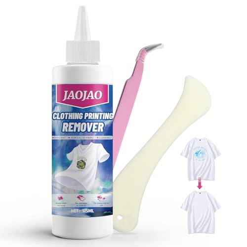 JAOJAO Vinyl Remover for Heat Transfer Vinyl, Rapid Remover Quick Results No Damage to Fabrics Suitable for T-Shirts Canvas Hats DIY Heat Transfer Cleaning Tool, 125ML