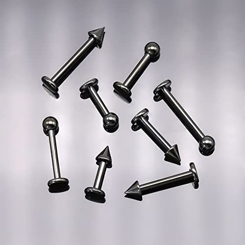 8Pcs Titanium Black Lip Labret Stud Tongue Rings Tragus Helix Daith Rook Cartilage Earrings Body Piercing Barbells 6Mm/8Mm/10Mm/12Mm #TOP3