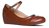 J. Adams Ankle Strap Mary Jane Wedge - Round Toe Retro Shoe - Cute Vintage Oxford - Minnie by