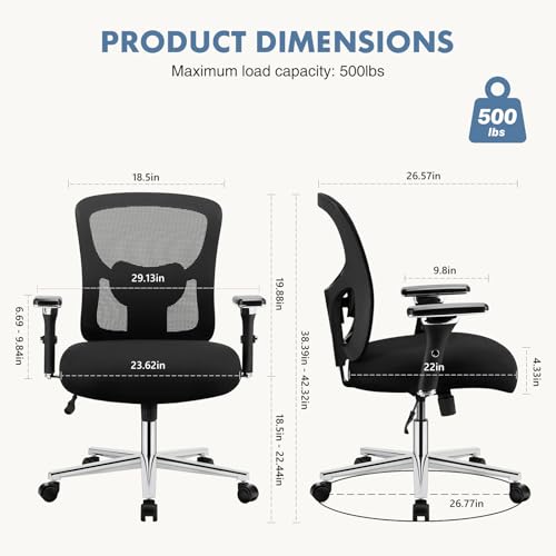 Image of DUMOS Big and Tall Office Desk Chair with Lumbar Support, 500lbs Heavy Duty Mesh Ergonomic Computer Chair with 4D Armrest and Wide Comfy Seat, Swivel Wheels for Adult, Black