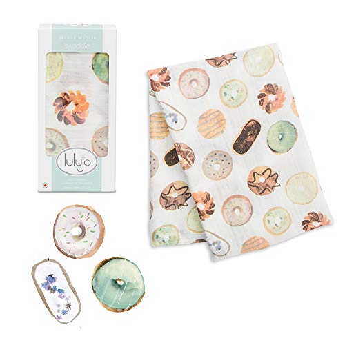 Image of Lulujo Baby Swaddle Blanket| Unisex Softest Bamboo Viscose Muslin Swaddle Blanket| Neutral Receiving Blanket for Girls & Boys 47in x 47in Donuts