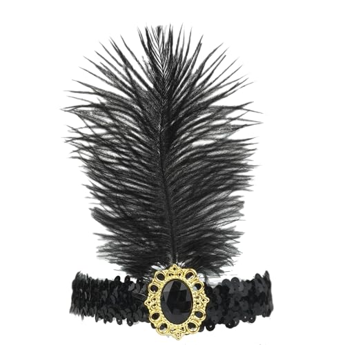 Fenisonavy Feather Headpiece Sequins Headbands 2pcs Black