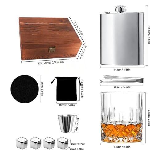 Image of Whiskey Stones and Whiskey Glass Gift Boxed Set, 4 Chilling Whisky Stones,1 Glasses in Wooden Box, Great Gift for Father's Day, Dad's Birthday or Anytime for Dad