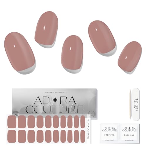 Adora Couture Semi Cured Gel Nail Strips with 20 Pieces, Salon Quality Nail Wraps for Women, Mocha Latte Solid Glossy UV Gel Nail Stickers, UV Light Required, Mocha Latte