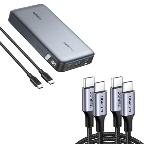 Image of UGREEN 145W Power Bank Bundle with 100W 2-Pack 3.3 FT USB C Cable