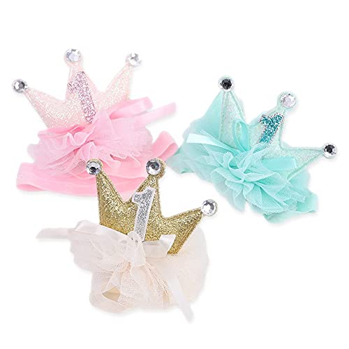 1St Birthday Crown Headband For Baby Girls - Elastic Pink Glitter Mini Crown, Princess Crown Headband, Tulle Bow Crown Baby Headband, Cake Smash Photo Prop (Pink Baby Headband) #TOP1